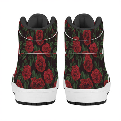 Valentine's Day Rose Pattern Print High Top Leather Sneakers