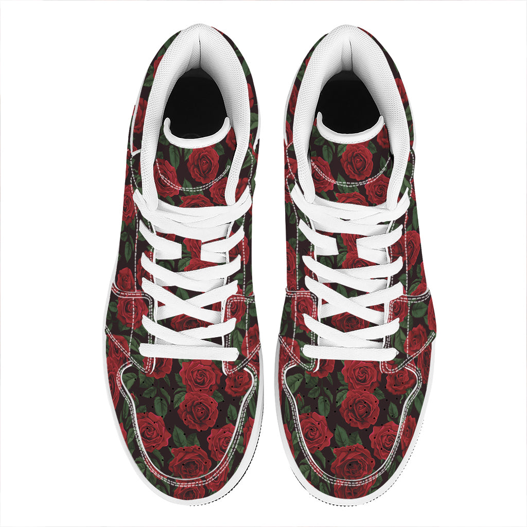 Valentine's Day Rose Pattern Print High Top Leather Sneakers