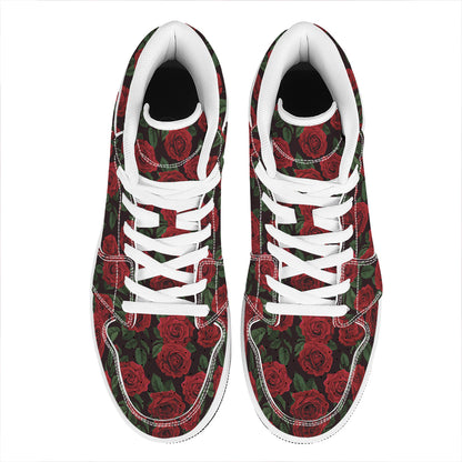Valentine's Day Rose Pattern Print High Top Leather Sneakers
