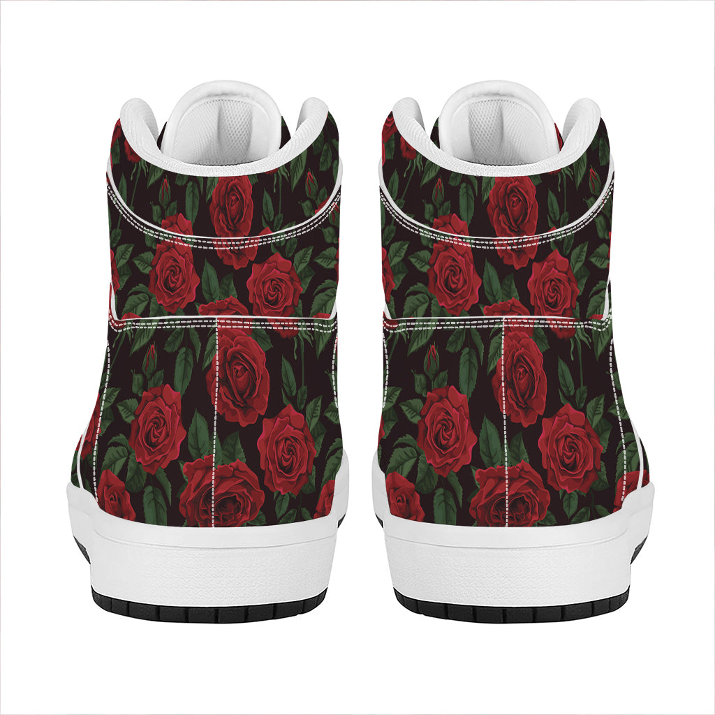 Valentine's Day Rose Pattern Print High Top Leather Sneakers