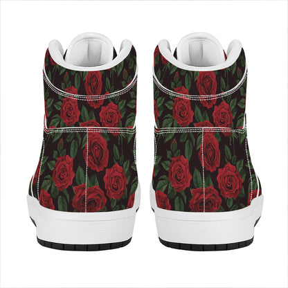 Valentine's Day Rose Pattern Print High Top Leather Sneakers
