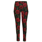 Valentine's Day Rose Pattern Print High-Waisted Pocket Leggings
