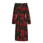 Valentine's Day Rose Pattern Print Hooded Bathrobe