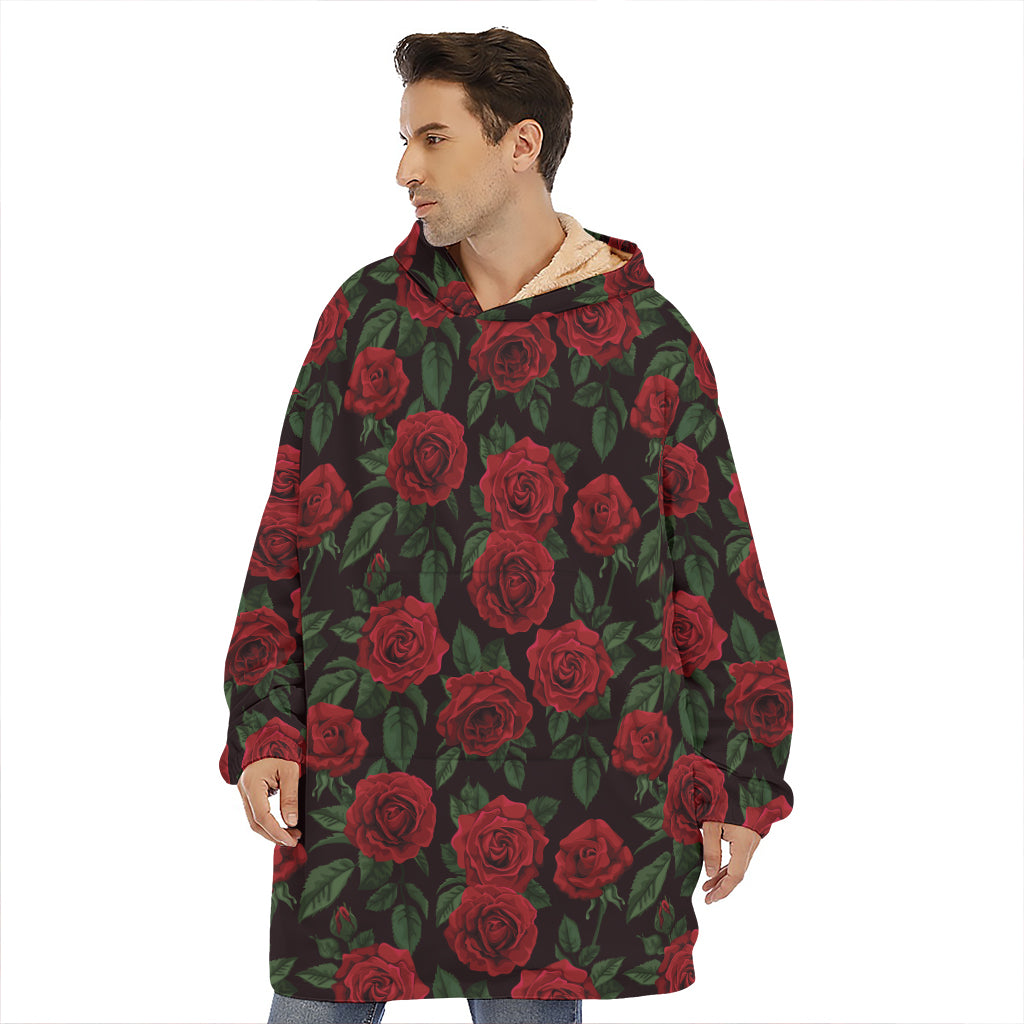 Valentine's Day Rose Pattern Print Hoodie Blanket