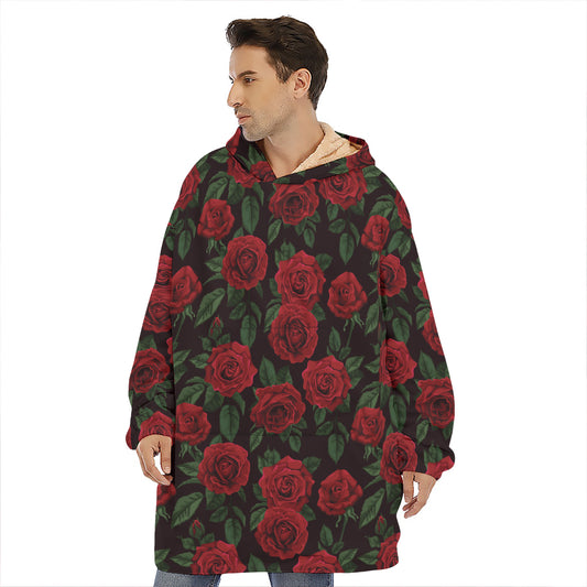 Valentine's Day Rose Pattern Print Hoodie Blanket