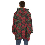 Valentine's Day Rose Pattern Print Hoodie Blanket