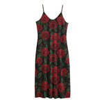 Valentine's Day Rose Pattern Print Jersey Midi Cami Dress
