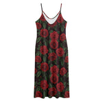 Valentine's Day Rose Pattern Print Jersey Midi Cami Dress