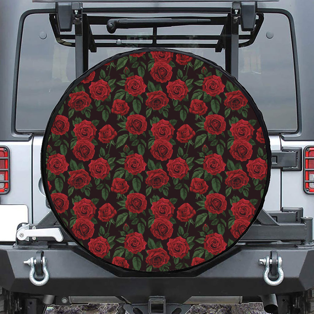 Valentine's Day Rose Pattern Print Leather Spare Tire Cover