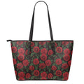 Valentine's Day Rose Pattern Print Leather Tote Bag With Zipper