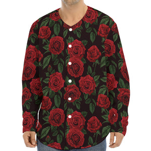 Valentine's Day Rose Pattern Print Long Sleeve Baseball Jersey