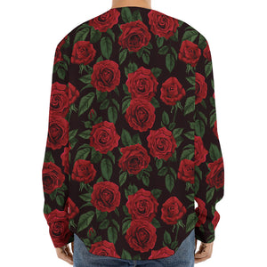 Valentine's Day Rose Pattern Print Long Sleeve Baseball Jersey