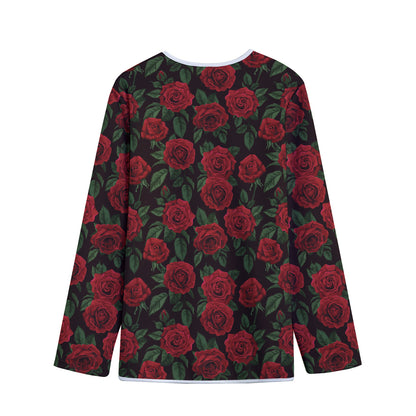 Valentine's Day Rose Pattern Print Long Sleeve Short Coat