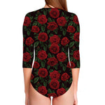 Valentine's Day Rose Pattern Print Long Sleeve Swimsuit