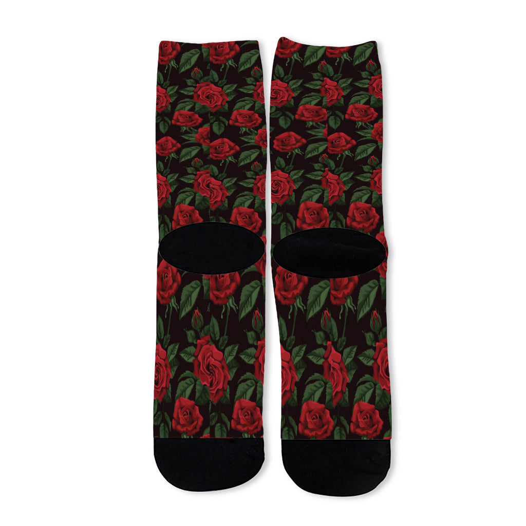 Valentine's Day Rose Pattern Print Long Socks
