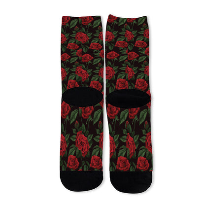 Valentine's Day Rose Pattern Print Long Socks