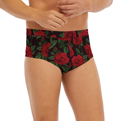 Valentine's Day Rose Pattern Print Men's Briefs