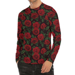 Valentine's Day Rose Pattern Print Men's Long Sleeve Rash Guard