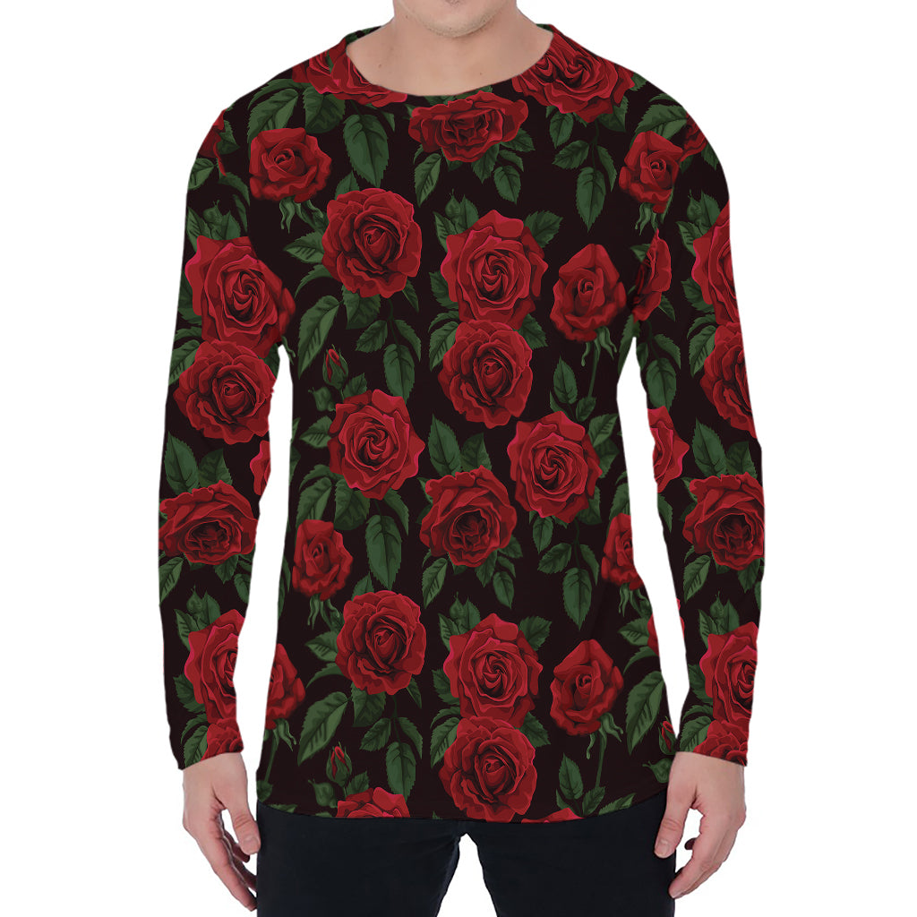 Valentine's Day Rose Pattern Print Men's Long Sleeve T-Shirt
