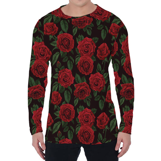 Valentine's Day Rose Pattern Print Men's Long Sleeve T-Shirt