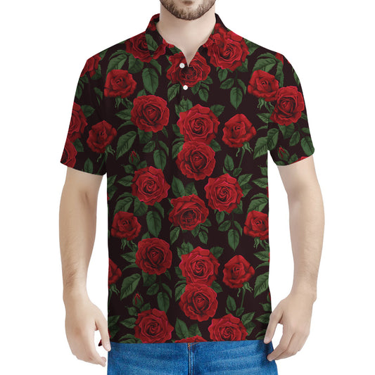 Valentine's Day Rose Pattern Print Men's Polo Shirt