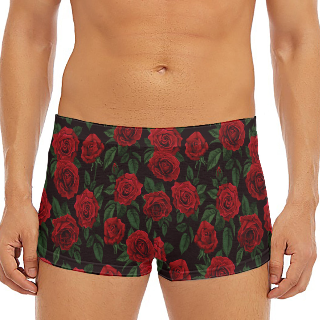 Valentine's Day Rose Pattern Print Men's Short Boxer Briefs