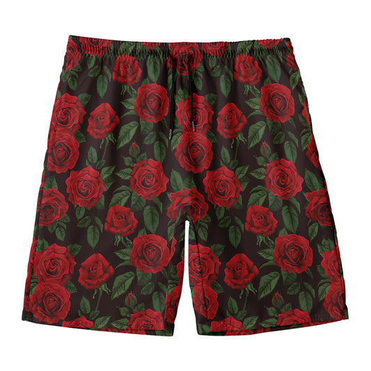 Valentine's Day Rose Pattern Print Men's Swim Trunks