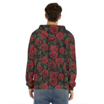 Valentine's Day Rose Pattern Print Men's Velvet Pullover Hoodie