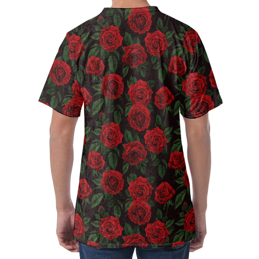Valentine's Day Rose Pattern Print Men's Velvet T-Shirt