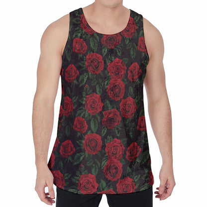 Valentine's Day Rose Pattern Print Men's Velvet Tank Top