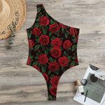 Valentine's Day Rose Pattern Print One Shoulder Bodysuit