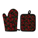 Valentine's Day Rose Pattern Print Oven Mitt And Pot Holder Set