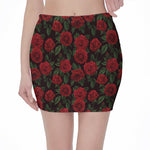 Valentine's Day Rose Pattern Print Pencil Mini Skirt