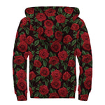 Valentine's Day Rose Pattern Print Sherpa Lined Zip Up Hoodie