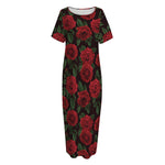 Valentine's Day Rose Pattern Print Short Sleeve Long Nightdress