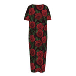 Valentine's Day Rose Pattern Print Short Sleeve Long Nightdress