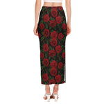 Valentine's Day Rose Pattern Print Side Slit Maxi Skirt