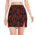 Valentine's Day Rose Pattern Print Side Slit Mini Skirt