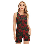 Valentine's Day Rose Pattern Print Sleeveless One Piece Swimsuit
