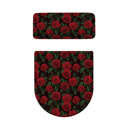 Valentine's Day Rose Pattern Print Toilet Lid And Tank Cover Set