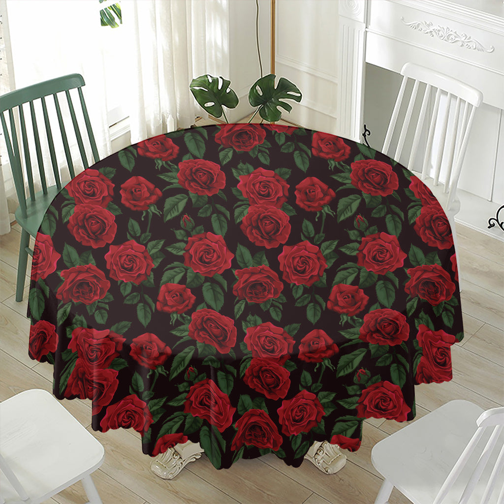 Valentine's Day Rose Pattern Print Waterproof Round Tablecloth