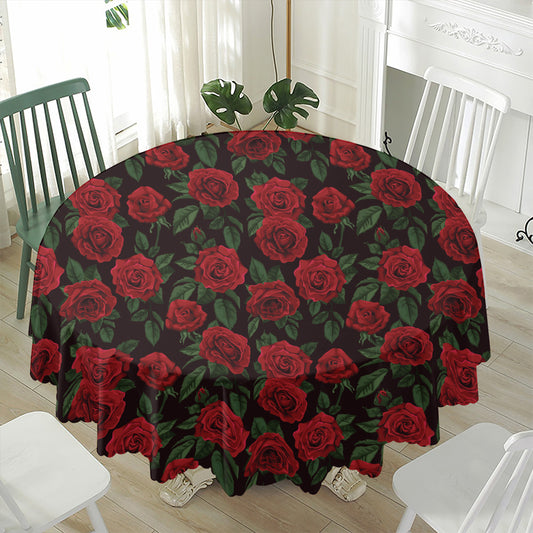Valentine's Day Rose Pattern Print Waterproof Round Tablecloth