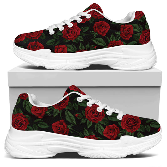 Valentine's Day Rose Pattern Print White Chunky Shoes