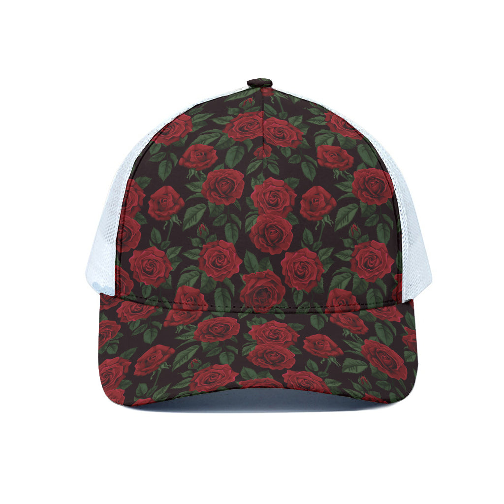 Valentine's Day Rose Pattern Print White Mesh Trucker Cap