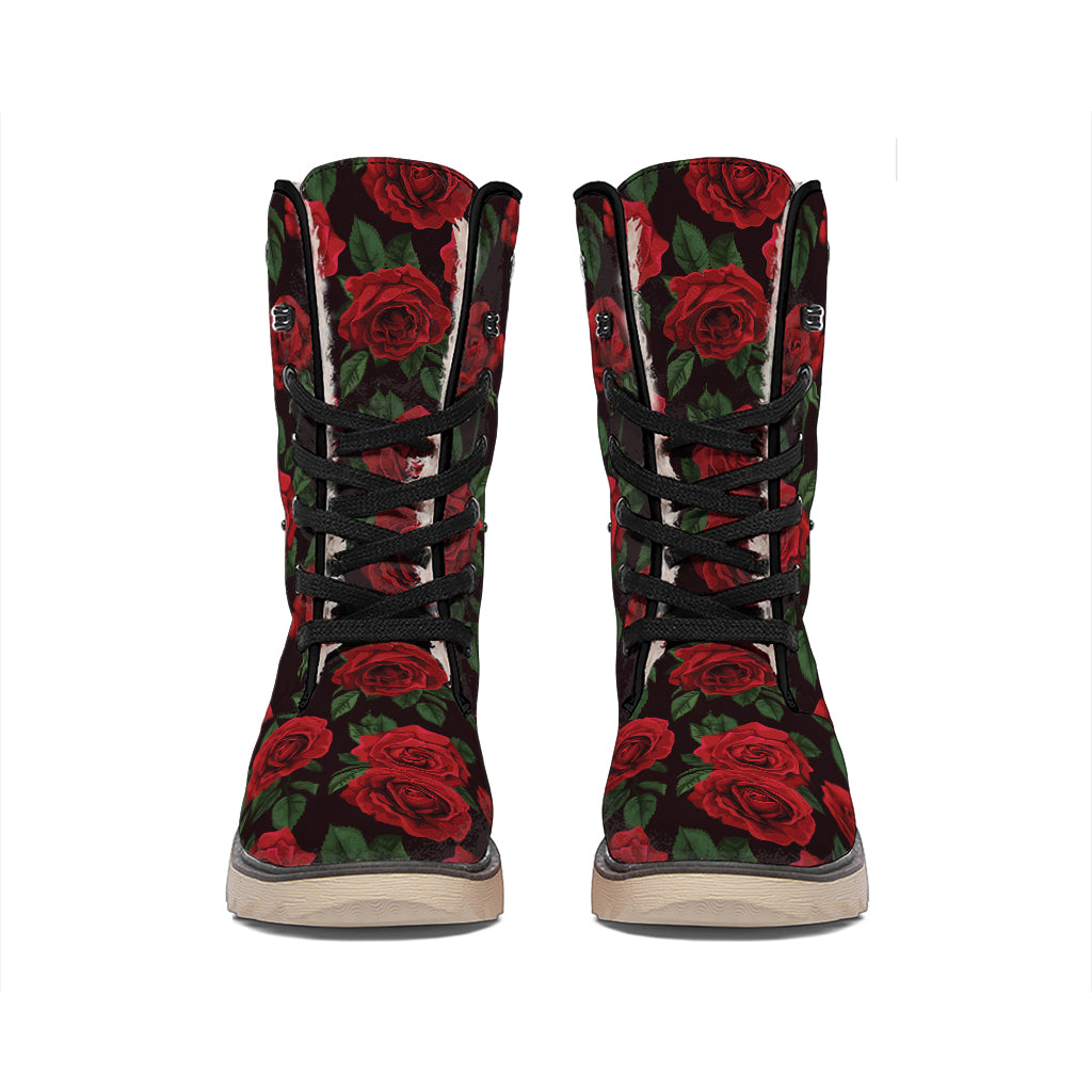 Valentine's Day Rose Pattern Print Winter Boots