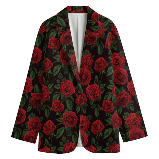 Valentine's Day Rose Pattern Print Women's Cotton Blazer