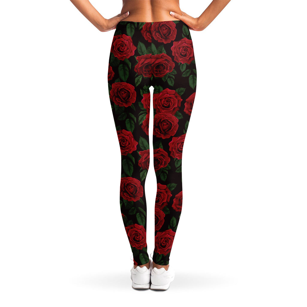 Valentine's Day Rose Pattern Print Women's Leggings