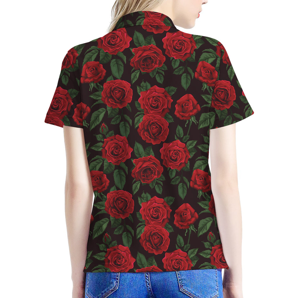 Valentine's Day Rose Pattern Print Women's Polo Shirt