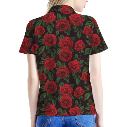 Valentine's Day Rose Pattern Print Women's Polo Shirt