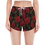 Valentine's Day Rose Pattern Print Women's Split Running Shorts